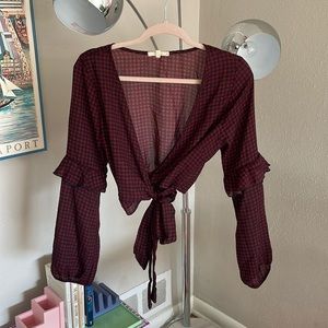 Buffalo Check Plaid Tie Front Wrap Crop Top